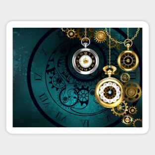 Clock with Gears on Green Background ( Steampunk ) Sticker